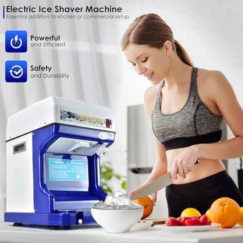 Electric Shaved Ice Machine,Ice Shaver Machine Adjustable Ice Fineness(250W 1400r/min),with Ice Pick & Scoop,265 LBS/H Tabletop Ice Crusher