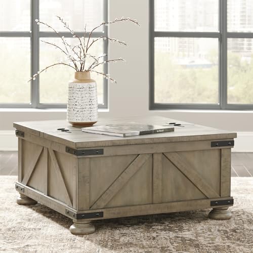 Signature Design by Ashley Valebeck Farmhouse Lift Top Coffee Table with Storage, Distressed Brown & Black Finish