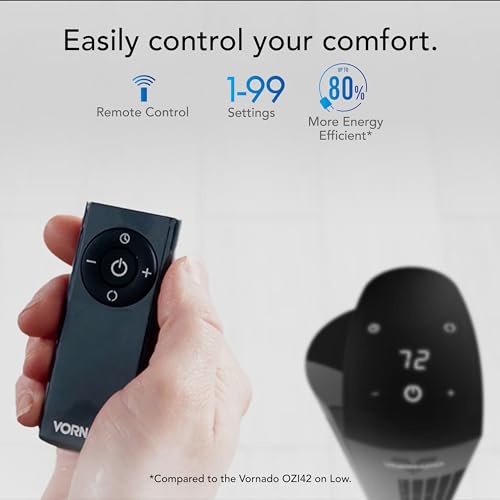 Vornado OZI42DC Tower Fan with Remote and Timer, Oscillating Standing Fan for Bedroom, Variable Speed for Precise Control