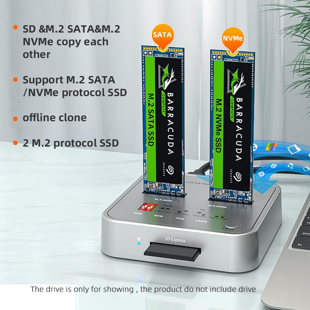 MAIWO 2 Bay External Hard Drive Docking Station/Duplicator,M.2 NVME/SATA/SD Express 7.0 Card to USB 3.1/Type-C (MAX10Gbps)