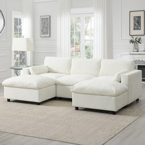 Merax 86.5" Sectional Sofa with Storage Pockets & Removable Ottomans, 5 Seat U Shaped Sleeper Cloud Couch Set