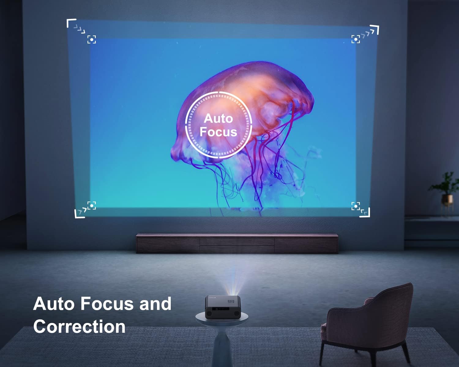 [Auto Focus/4K Support] Projector with WiFi 6 and Bluetooth 5.2, 600ANSI Native 1080P Outdoor Movie Projector, WiMiUS P62 Auto 6D Keystone & 50% Zoom