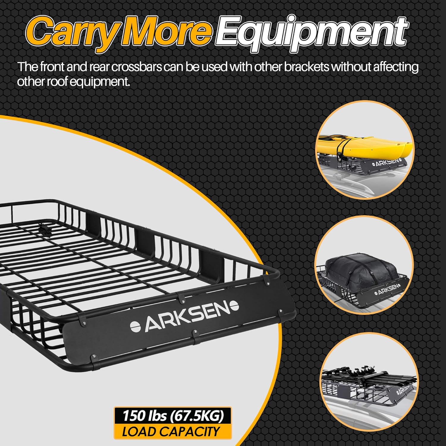ARKSEN 84 Inch Universal Roof Rack Cargo Basket with Extension Soft-Shell Rooftop Cargo Carrier with Waterproof Car Roof Bag for SUV, Trucks