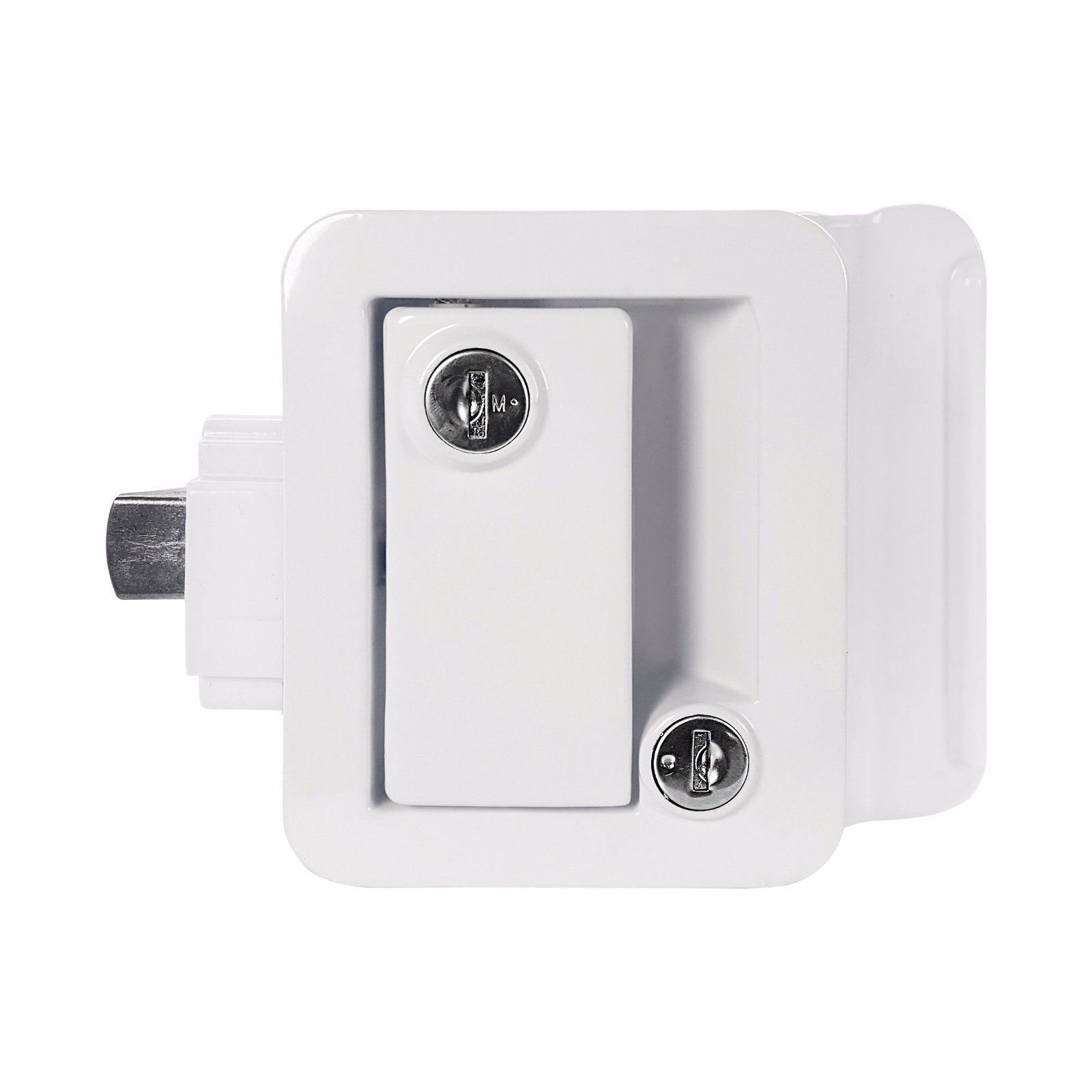 2 White RV Paddle Entry Door Lock Latch Handle Knob Deadbolt Camper Trailer