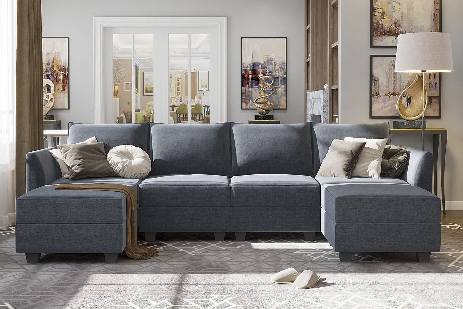 Honbay Sectional Sofas, Bluish Grey Wood