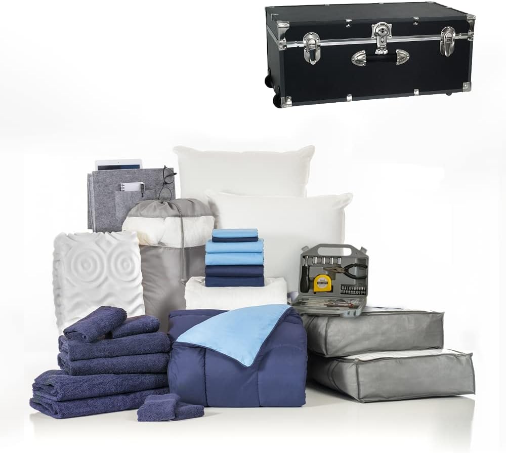 OCM College Dorm Room 25-Piece Complete Campus Pak Trunk Bundle | Twin XL Bedding