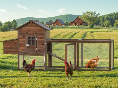 Large Wooden Chicken Coop, 160IN Outdoor Chicken Cages and Run with Nesting Boxes & Removable Tray for 2-8 Chickens
