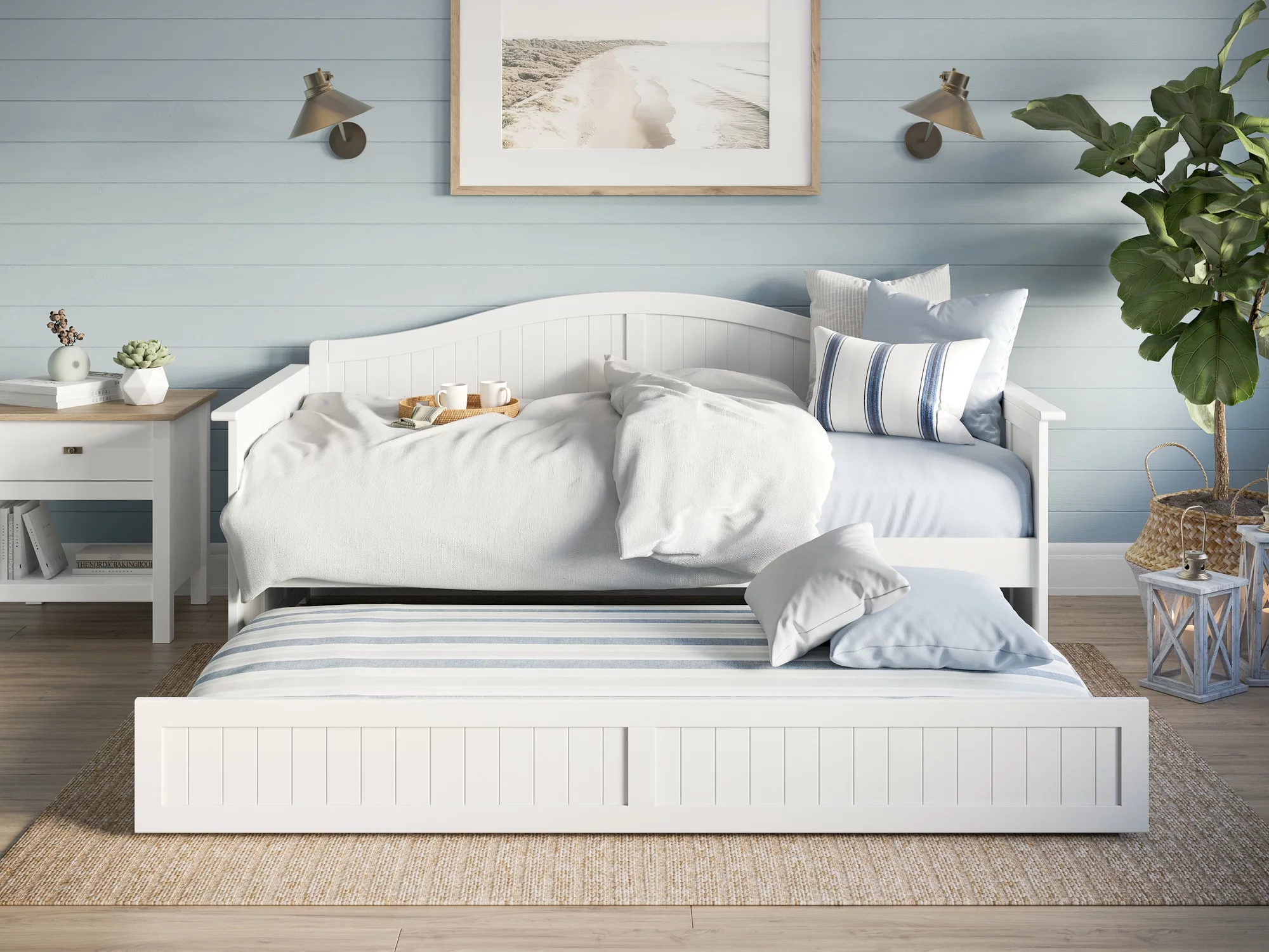 AFI Nantucket Wood Twin Size Daybed Frame with Twin Trundle White