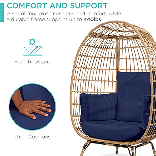 Best Choice Products Wicker Egg Chair, Oversized Indoor Outdoor Lounger for Patio, Backyard, Living Room w/ 4 Cushions, Steel Frame, 440lb Capacity