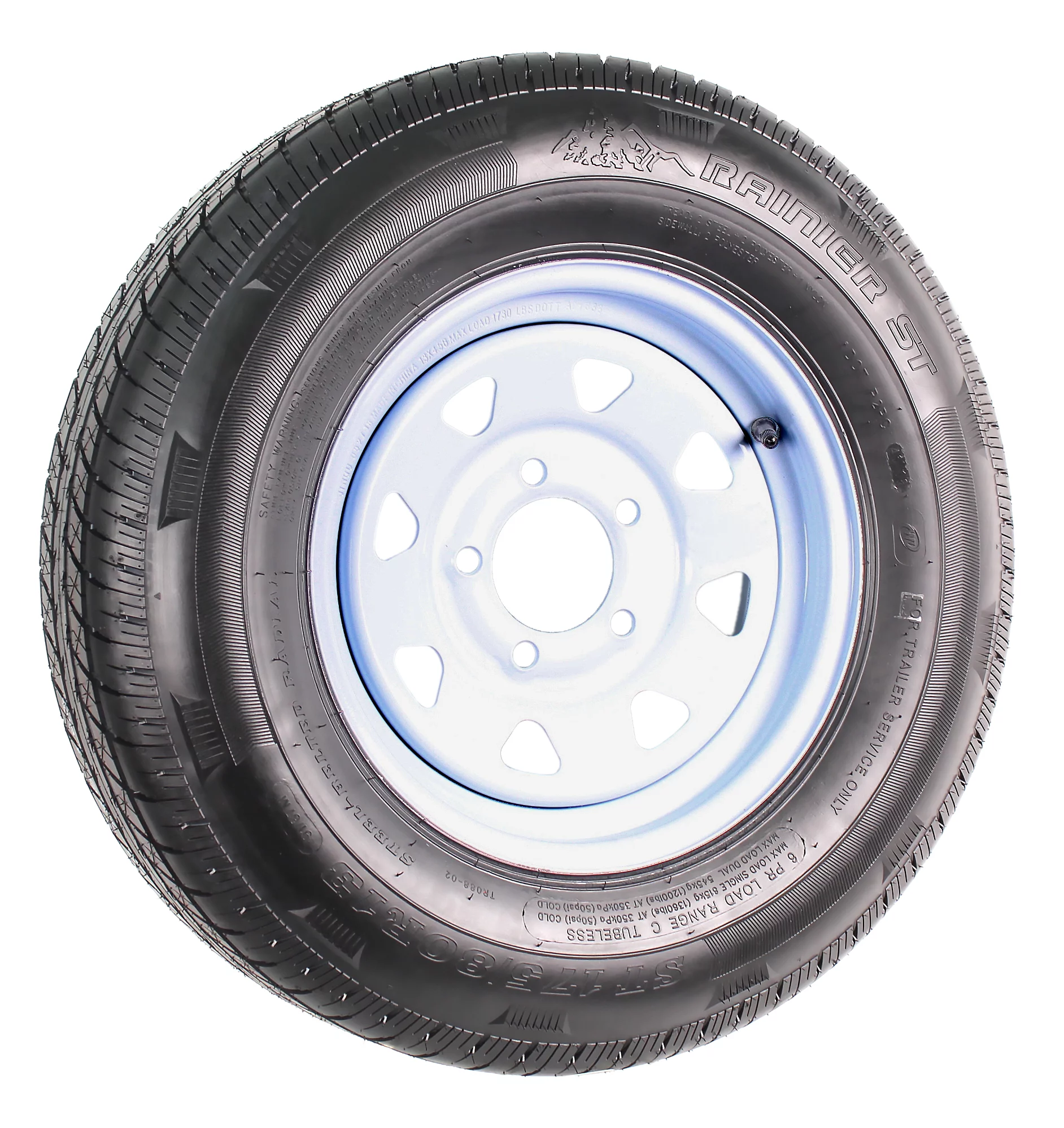 2-Pk Radial Trailer Tire On Rim ST175/80R13 175/80R-13 C 5 Lug White Spoke Wheel