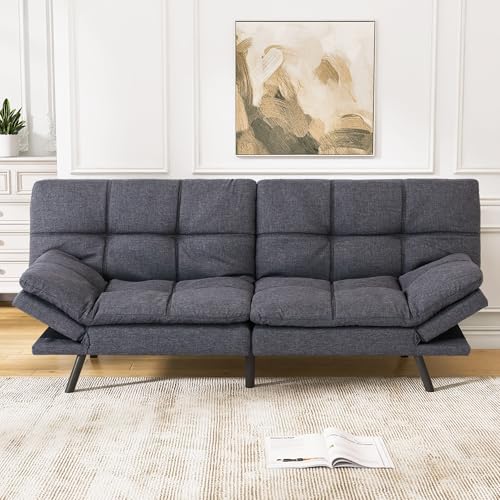 Faux Leather Futon Sofa Bed,Convertible Futon Couch,Memory Foam Loveseat Sleeper Sofa,Small Splitback Modern Folding Couch for Living Room,Office