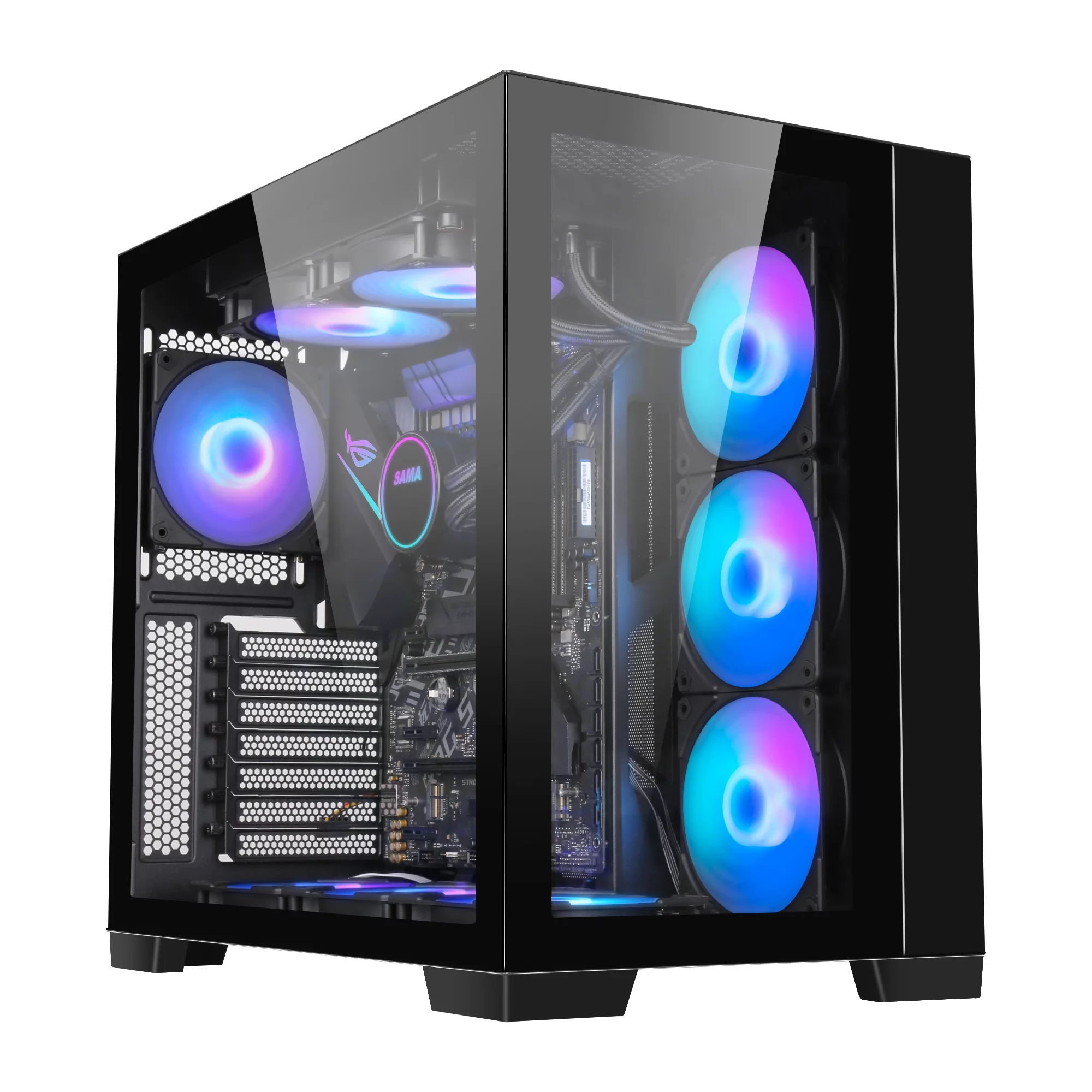SAMA A711 USB3.0 Dual Tempered Glass Panel ATX/MATX/ITX Gaming Computer Case, Support 360 Water Cooling Upgraded version PC Case