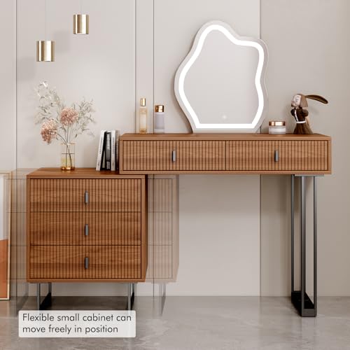 Makeup Vanity Desk with Cloud Lighted Mirror with Power Outlet and LED Strip, 3 Color Lighting Modes with Adjustable Brightness