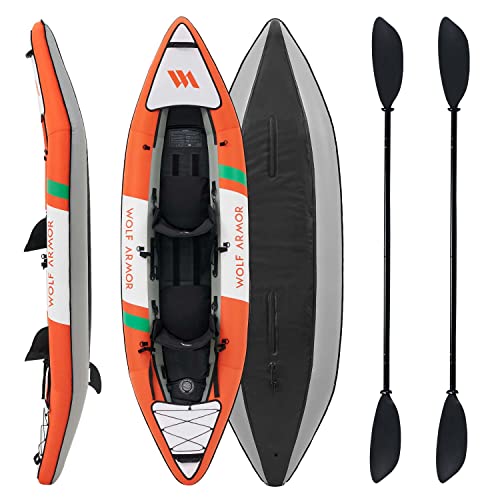Inflatable Recreational Touring Kayak with EVA Padded Seats, 2 Person Tandem inflatable Kayak with All the Accessories, Lake, River