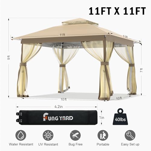 Outdoor Pop Up Gazebo 10x10 - Instant Canopy Tent with Mosquito Nettings