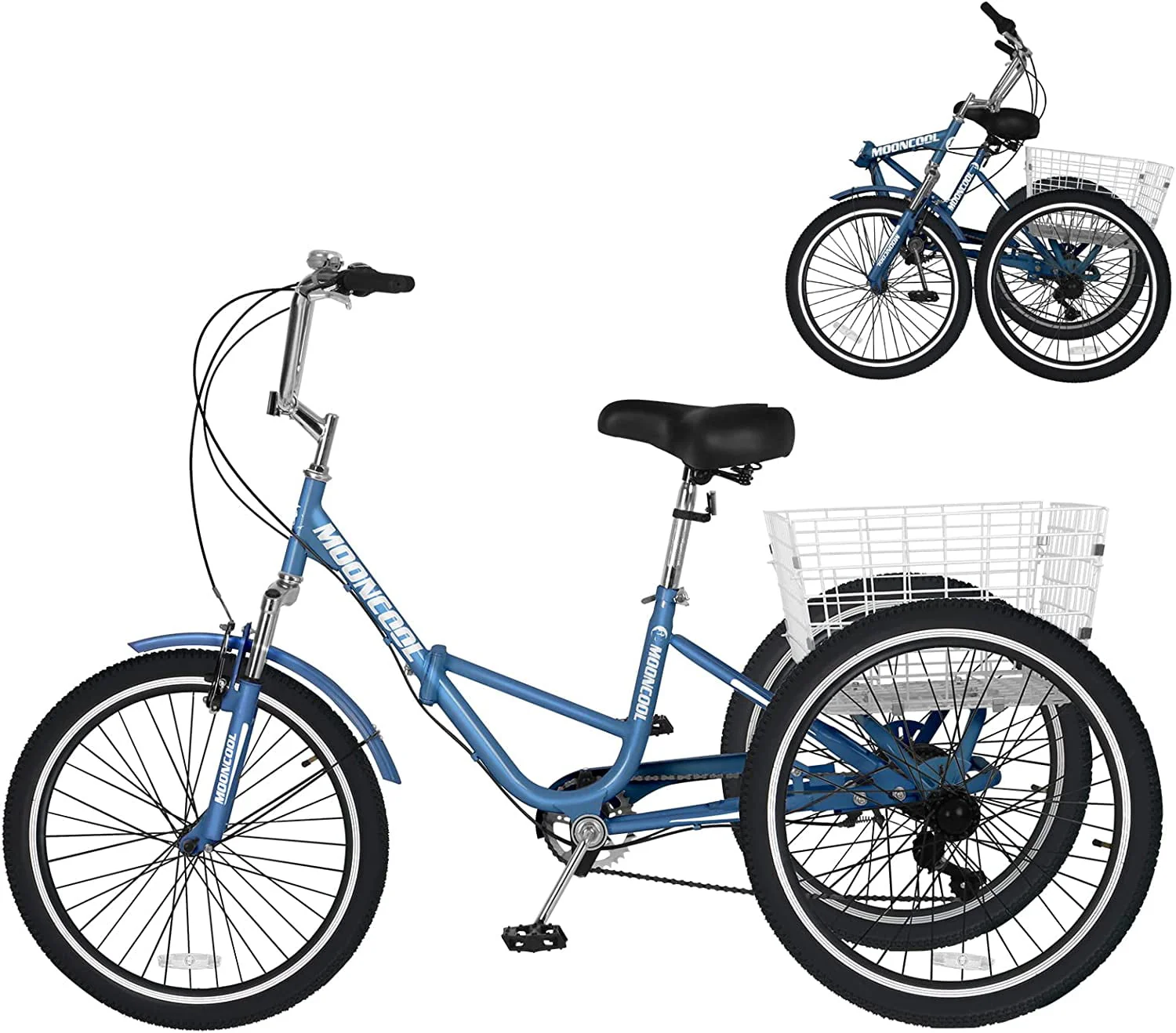 MOONCOOL Adult Folding Tricycle for Adults, 7 Speed 20/24/26 inch 3 Wheels Bikes with Basket, Foldable Tricycle for Adults, Women, Men, Seniors