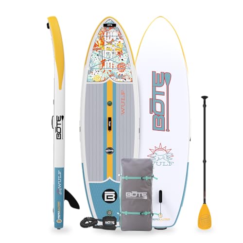 BOTE Wulf Aero Inflatable Stand Up Paddle Board Kit Includes Accessories Adjustable Paddle iSUP Travel Bag Blow Up Pump Safety SUP Coiled Leash
