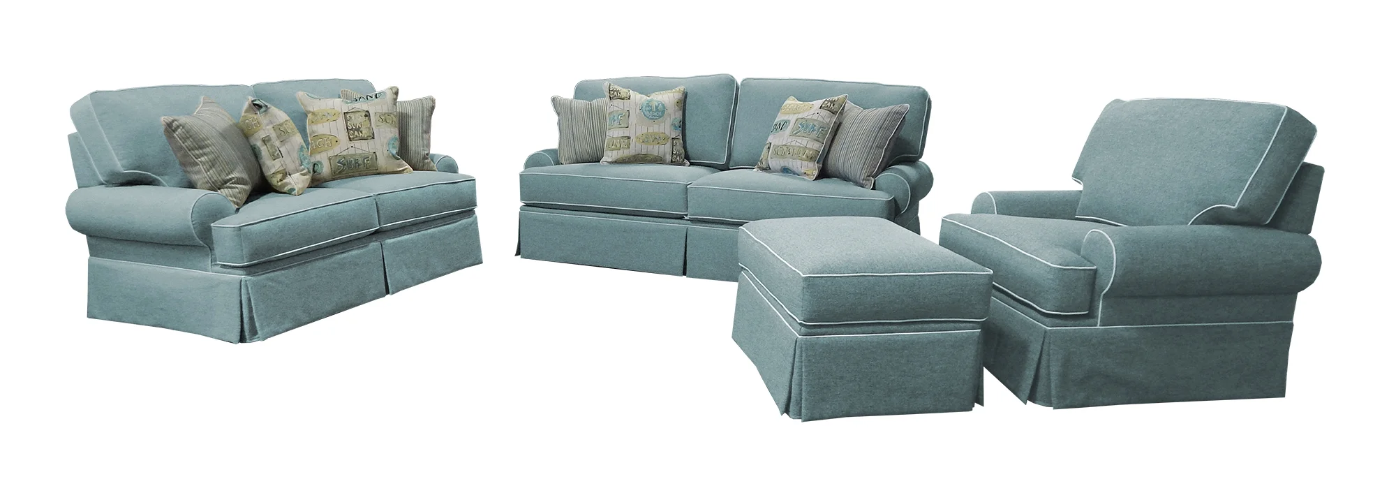 American Furniture Classics Model 8-020-S275A Coastal Aqua Series Loveseat with Four Accent Pillows