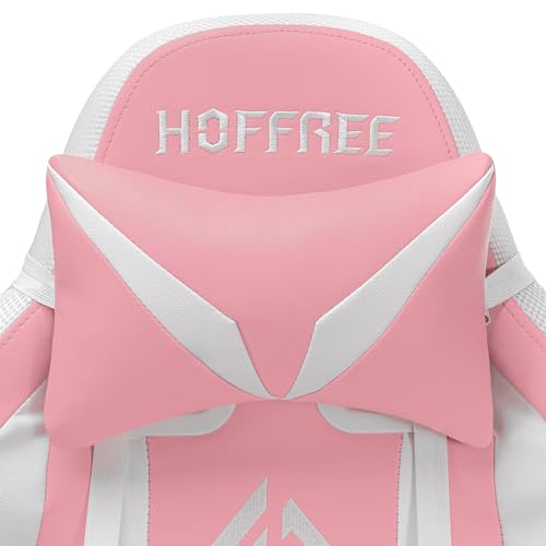 HOFFREE RGB Gaming Chair with Speakers Massage Computer Gaming Chair with LED Lights and Footrest High Back Video Game Chair for Adults Blue and Black