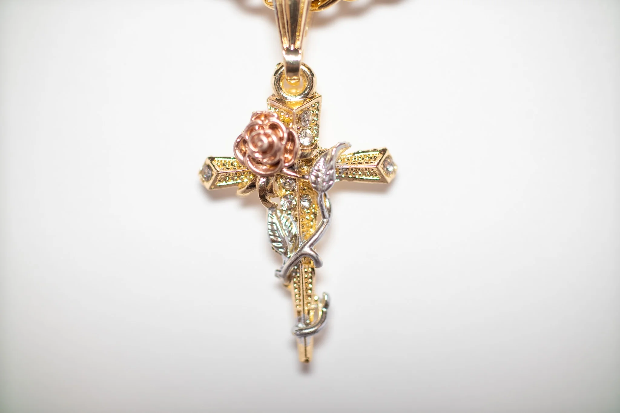 14K Bonded Gold Cuban Chain with Rose Cross Charm, Best Unisex Christmas Gift for Women, Men, Girlfriend, Boyfriend, Her, Bestfriend