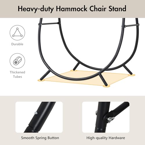 ANOW Macrame Hammock Chair with Stand for Outside, Heavy Duty Hanging Chair Stand with Swing Chair, Includes Seat Cushion, Max 400 Lbs, Natural