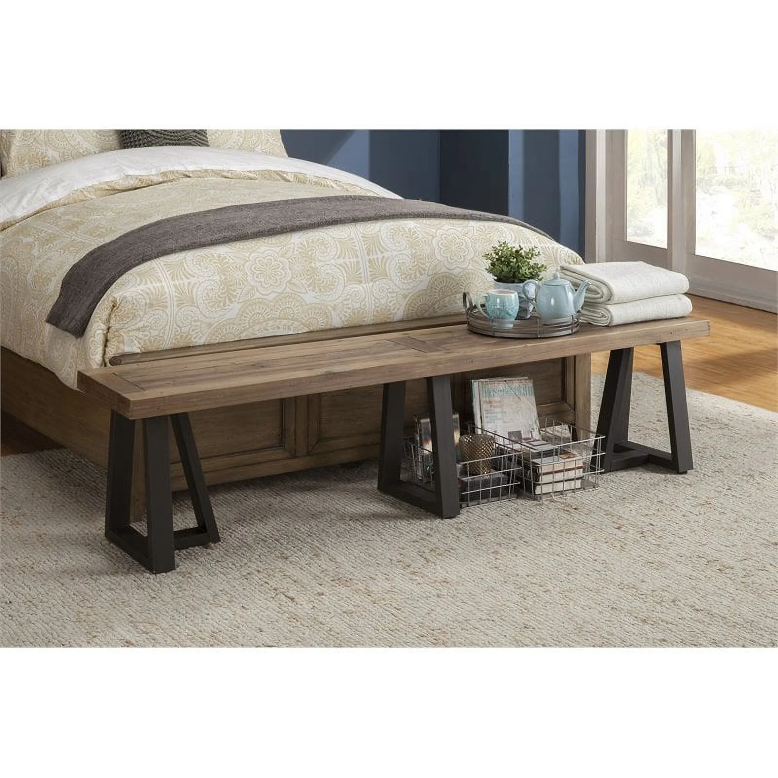 Home Square 4 Piece Set with Dining Table Dining Side Chairs & Dining Bench