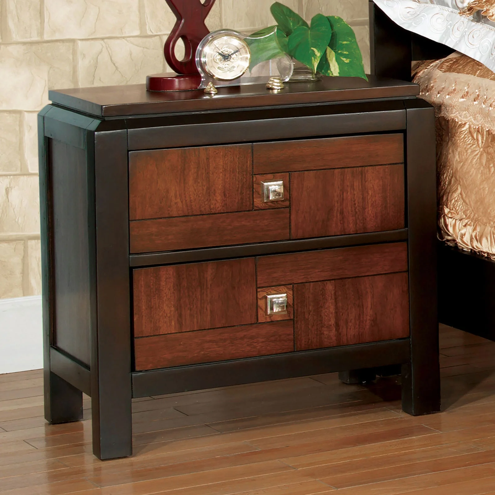 6pc Bedroom Furniture Set Queen Size Bed Dresser Mirror 2x Nightstands Chest Gorgeous Two Tone Walnut Solid wood Acacia