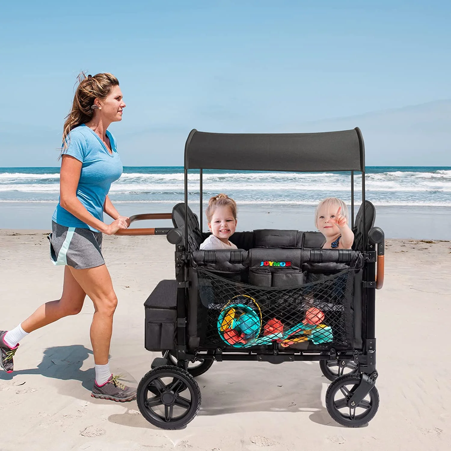 JOYMOR Stroller Wagon for 4 Kids, Luxury 4 Seater Wagon Stroller, Features Rubber Wheel,5-Point Harnesses, Double Side Handles