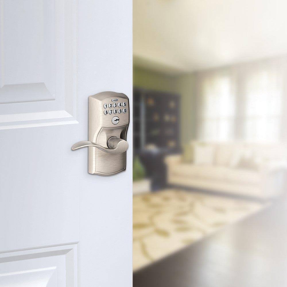 Schlage FE595 Cam 619 ACC Camelot Keypad Entry with Flex-Lock and Accent Levers, Satin Nickel