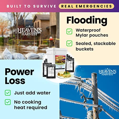 Heaven’s Harvest 25-Year Family Food Kit — Premium Emergency Food Supply. Freeze Dried Survival Food Kit + Water-Proof 25-Year Storage Bucket. MRE