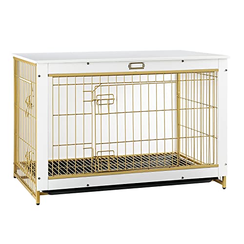 HOOBRO Dog Crate Furniture, 38.6" Large Dog Kennel Indoor, Wooden Cage with Pull-Out Tray