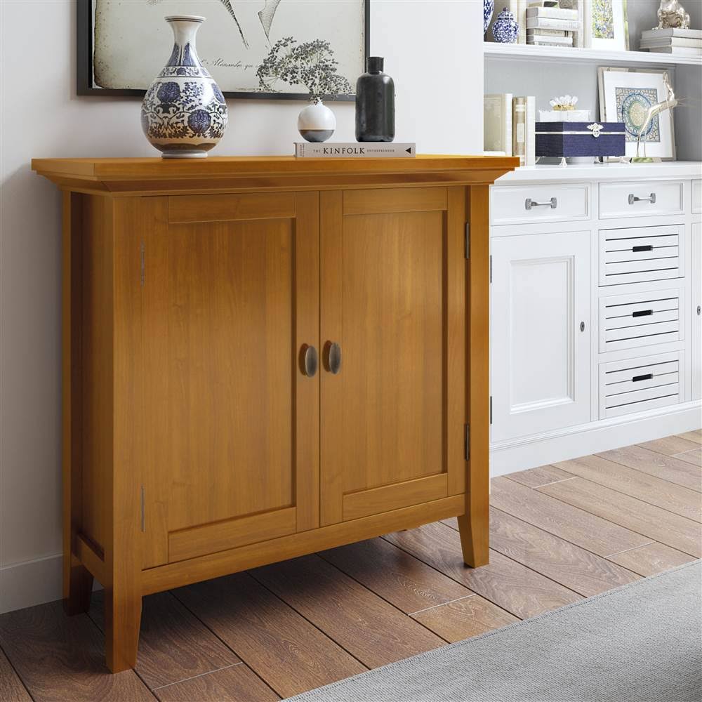 Simpli Home - Redmond Solid Wood 32 inch Wide Rustic Low Storage Cabinet in - Light Golden Brown