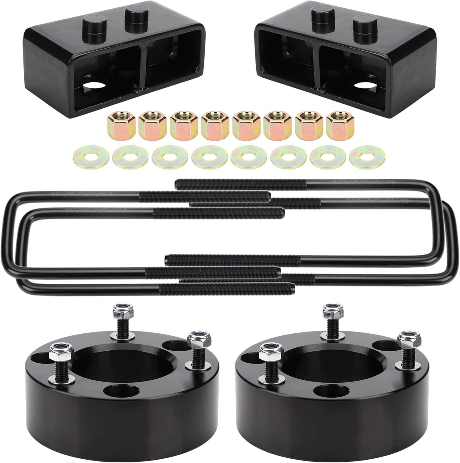 3" Rear Leveling Lift Block Kits Extended Square U-Bolts Compatible with 2004-2019 F150 2WD 4WD Pickup Pack of 2