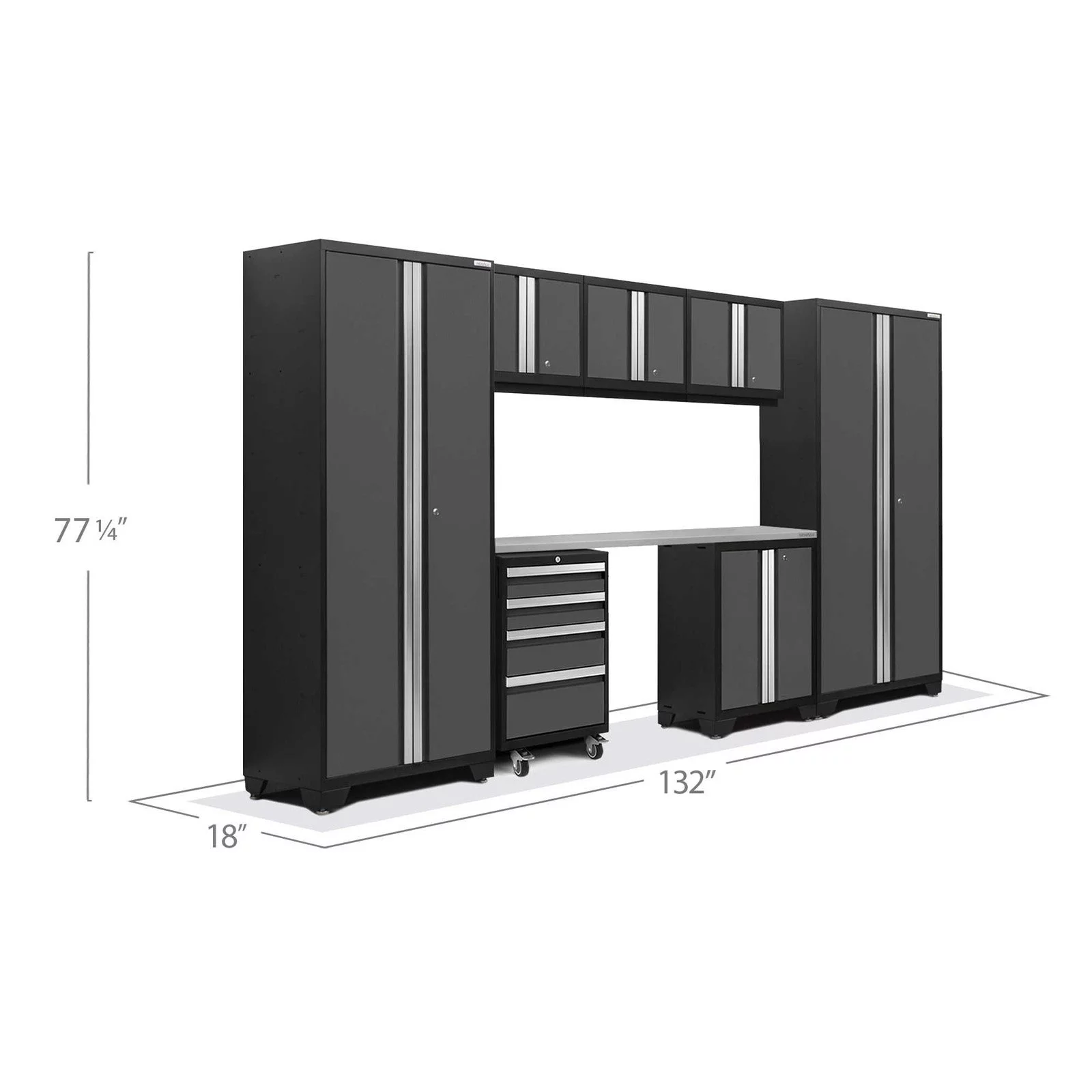 NewAge Products Bold Series Gray 8 Piece Cabinet Set, Heavy Duty 24-Gauge Steel Garage Storage System, LED Lights Included - Curated Treasures Market