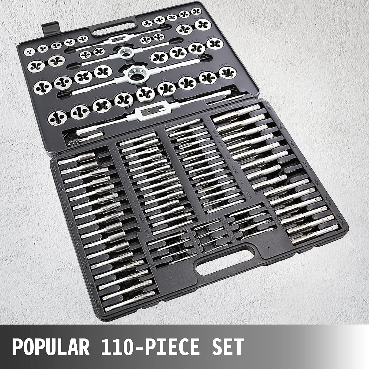 Happybuy 110Pcs Tap & Die Set Tungsten Steel Titanium Tap & Die Metric Tool Tap & Die Combination Set For Cutting External & Internal Threads Pack of
