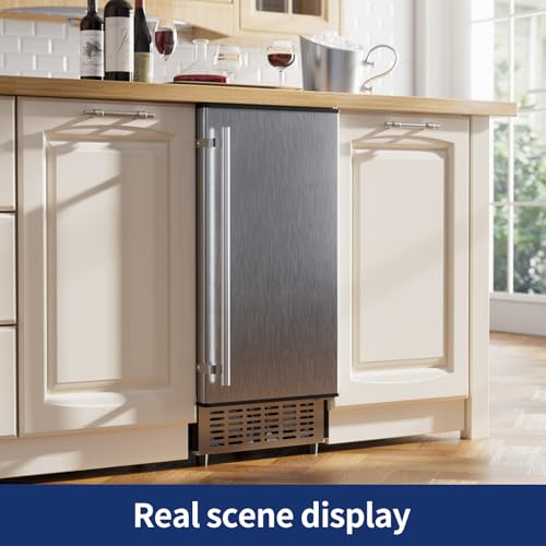 Coolake 15 Inch Commercial Under Counter Ice Maker Machine, 100lbs/Day Stainless Steel Built-in Freestanding Ice Maker with 30lbs Storage Bin