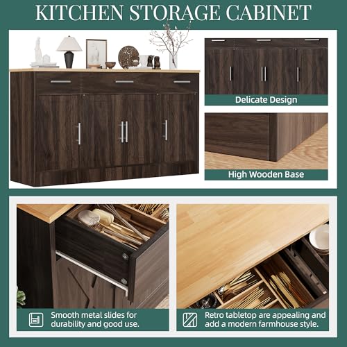 Shintenchi Buffet Cabinet with Storage,53.4" Large Kitchen Storage Cabinet with 3 Drawers and 4 Doors