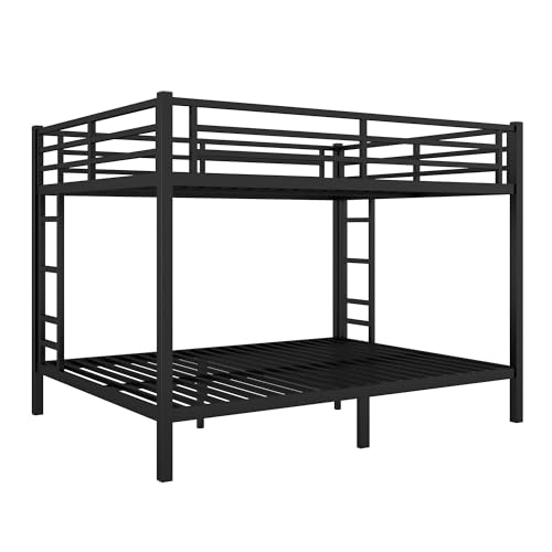 Heavy Duty Bunk Bed Frame with Ladder, Twin XL Over Twin XL Bunk Beds with Safety Guardrails, Adults Bunk Beds with Noise-Reducing Rubber Stoppers