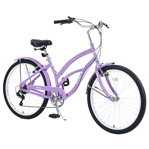 ZUKKA 26 Inch Beach Cruiser Bike 7 Speed Hybird Cruiser Bike Steel Frame Bicycles for Men Women, Multiple Colors