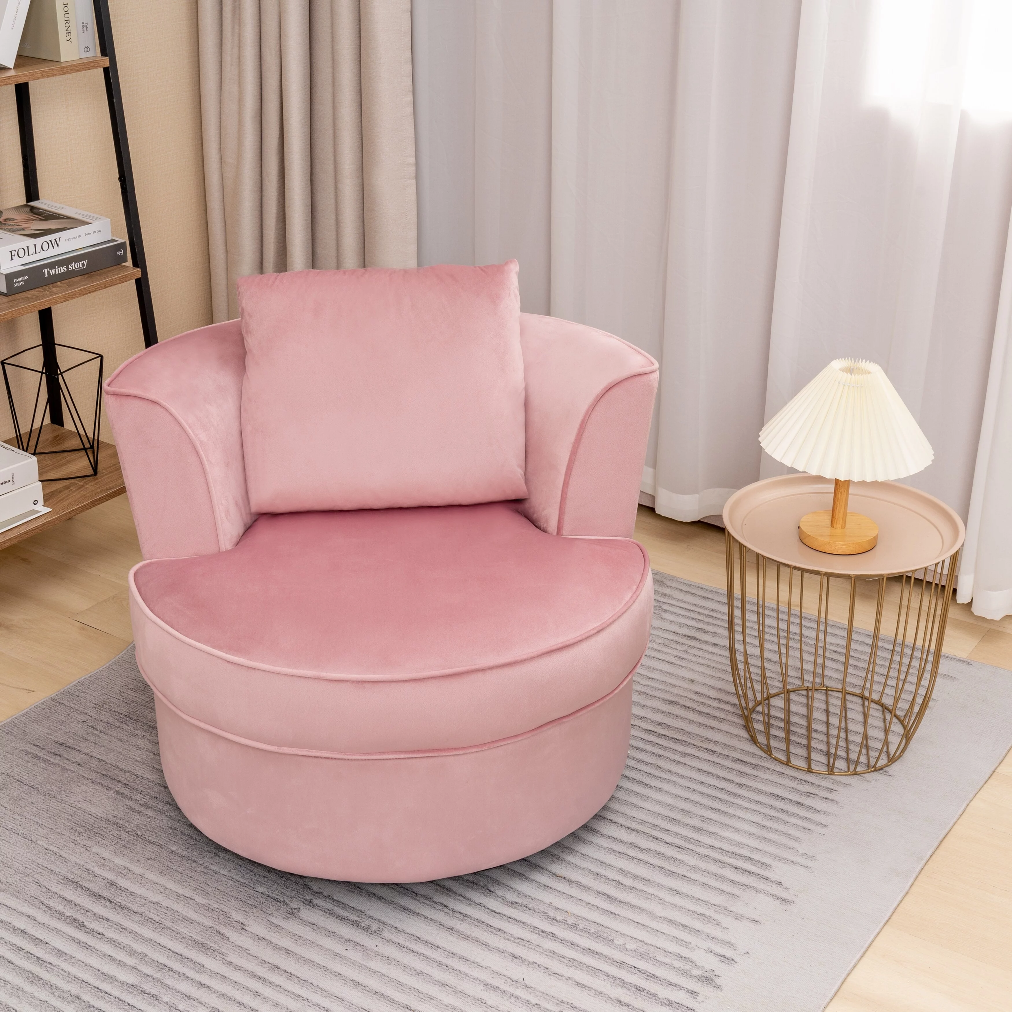 32" Wide Swivel Accent Barrel Chair Barrel Chair Beige Swivel Glam, Modern & Contemporary