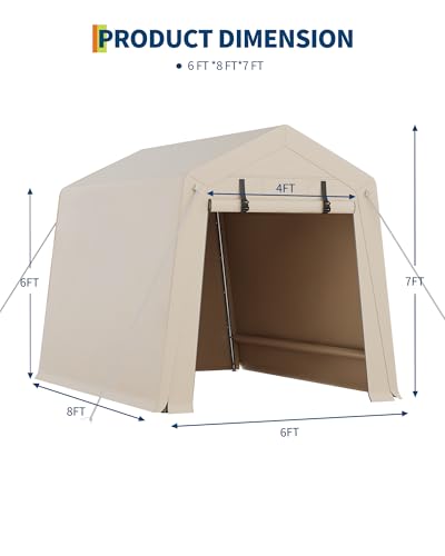 7x10 FT Portable Outdoor Storage Shed with 2 Roll-Up Zipper Doors & Vents, 240G Heavy-Duty Shelter Waterproof PE Tarp