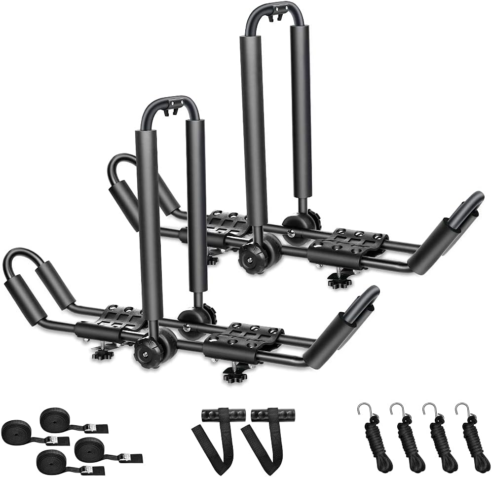 DRSPORTS Universal Foldable Kayak Canoe SUP Carrier 3 in 1 Adjustable car roof Rack Mount J Shape Kayak Rack for Canoe, SUP, Kayaks