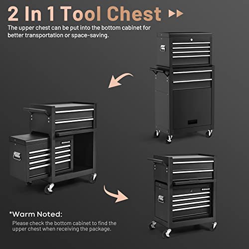 ERGOMASTER Rolling Tool Chest Cabinet Big Capacity Storage with Wheels and Lock Key, Portable Tool-Box Organizer with Sliding Drawers