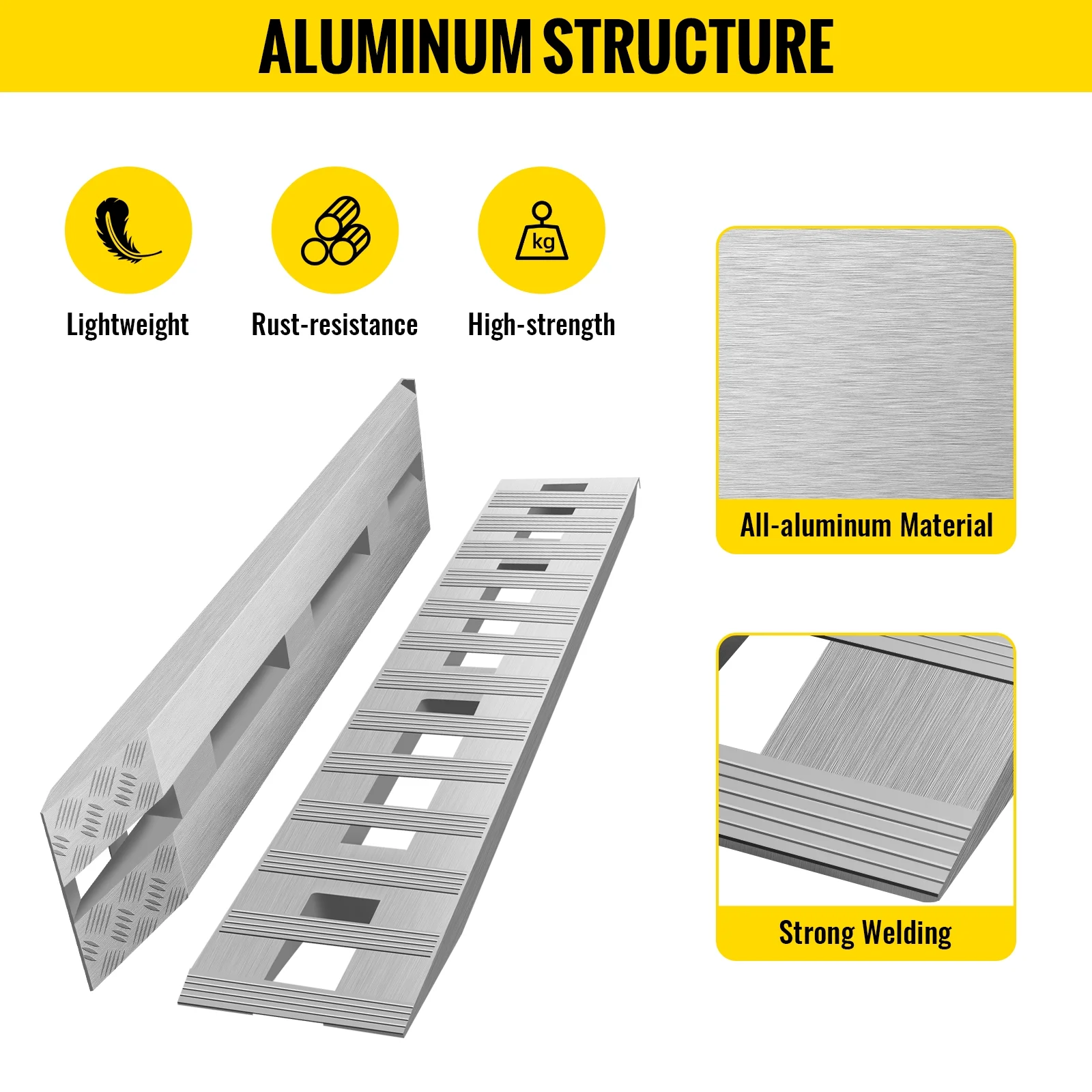 VEVOR Aluminum Loading Ramps 6000 LBS for ATVs, Motorcycles, Mowers, Cars and Truck, 72x15" Heavy Duty Ramps with Treads, 2 Pieces