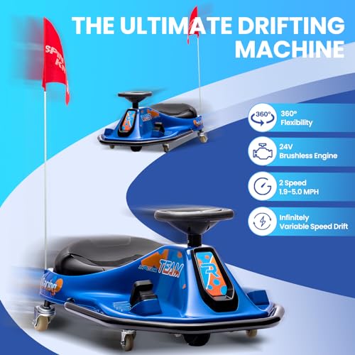 24V Electric Go Kart, 7Ah Drifting Car，Battery Powered Ride on Car Outdoor with 360 Degrees Rotating, Simplified Drift System, Variable Speed
