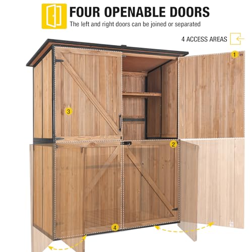 Aivituvin Outdoor Storage Shed Upgraded with Strong Metal Frame Garden Tool Shed Storage House Cabinet with Adjustable Shelfs and Wooden Floor 4.6 x