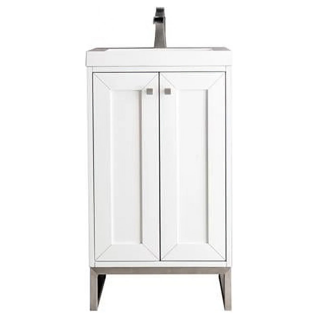 35.5 x 19.6 x 15.4 in. Transitional Single Vanity Cabinet, Glossy White & Radiant Gold