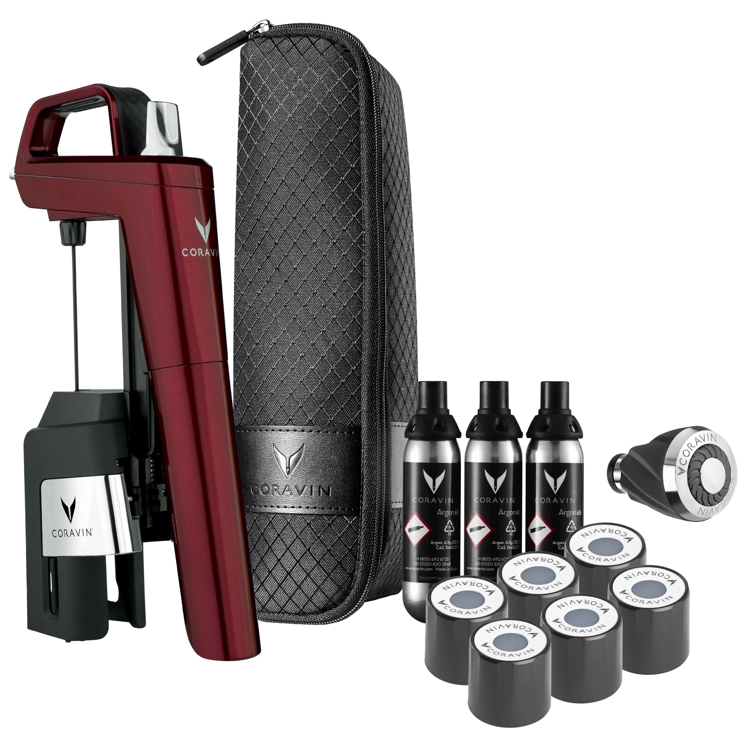 Coravin Timeless Six Plus Wine Preservation System - By-the-Glass Wine Saver - Wine Aerator, 3 Gas Capsules, 6 Screw Caps