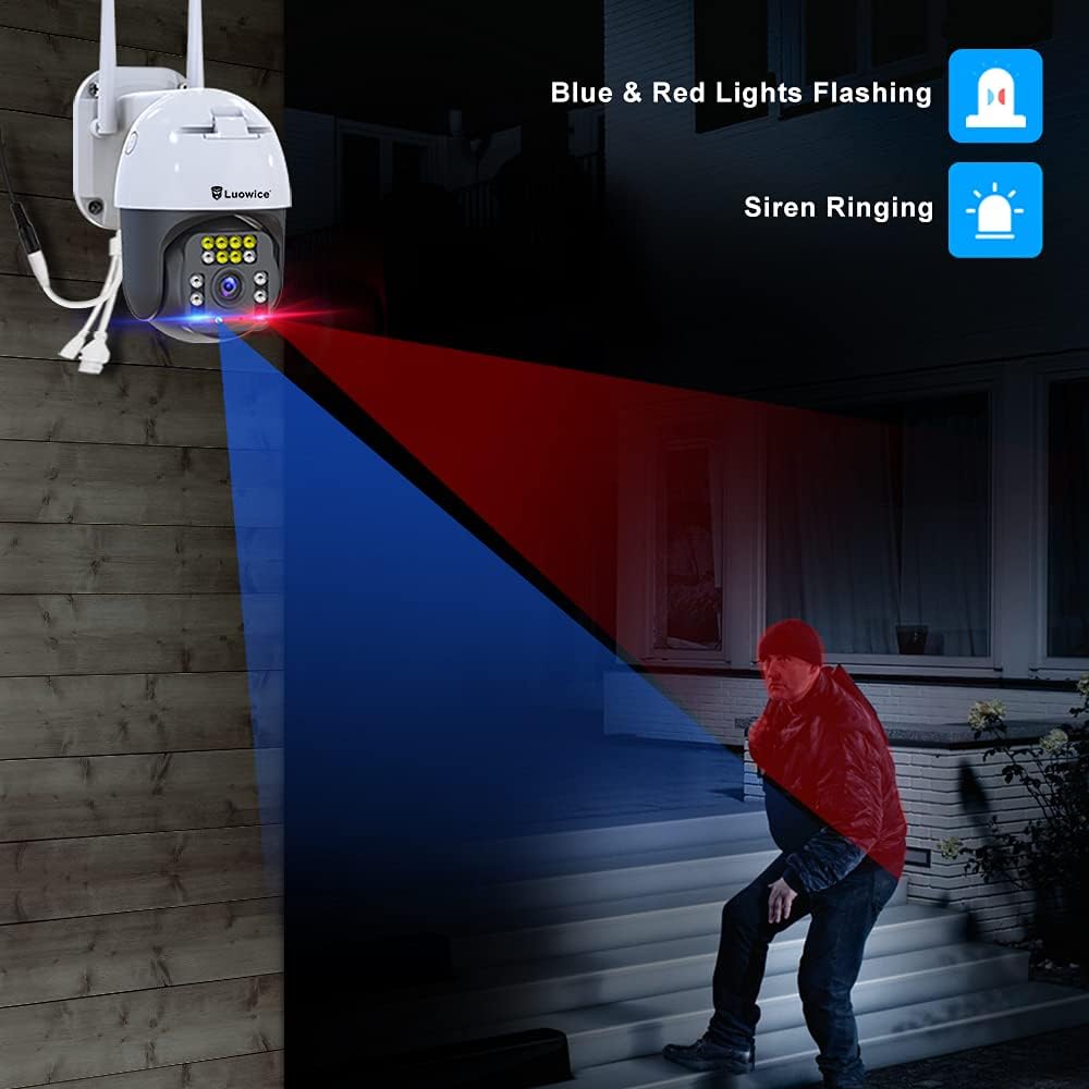Luowice 5MP PTZ Security Camera Outdoor FHD WiFi IP Camera with Humaniod Detection, Auto Tracking, Color Night Vision, Pan and Tilt, Two Way Talk