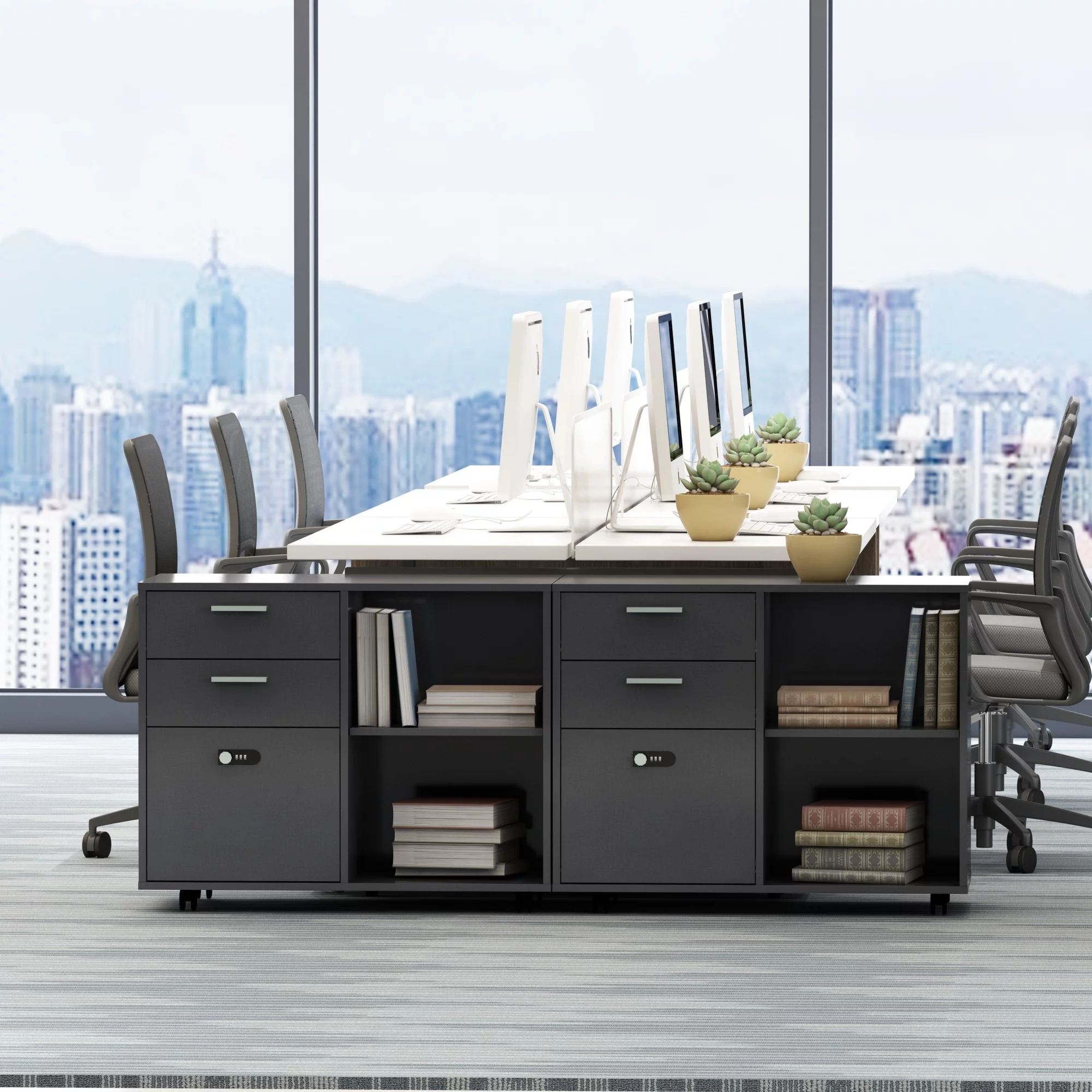 Drawer Wood File Cabinet with coded Lock, Mobile Lateral Filing Cabinet, Printer Stand with Open Storage Shelves for Home Office